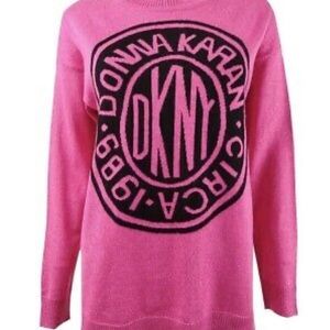 Pink DKNY Sparkly Metallic Graphic Logo Sweater